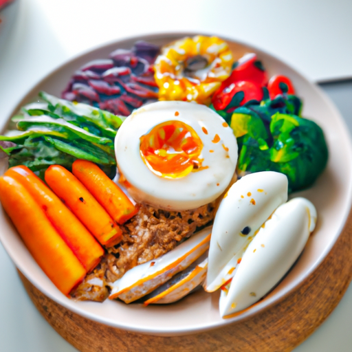 תמונה של צלחת ארוחה בריאה עם מגוון ירקות, דגנים וחלבונים.