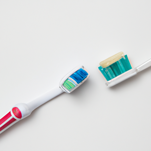 צילום תקריב של מברשת שיניים ומשחת שיניים על רקע לבן