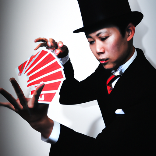 קוסם מקצועי מראה טריק עם חפיסת קלפים, המייצג את חשיבות המיומנות והניסיון.