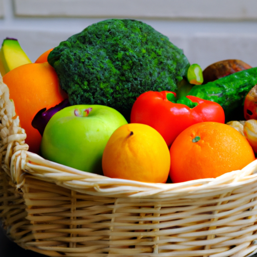 סלסלה מלאה בפירות וירקות טריים המעידה על חשיבותם בתזונה היומית